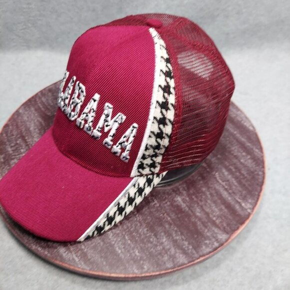 Alabama Embroidered Trucker Hat Red Mesh Snapback Cap Roll Tide  Houndtooth - Picture 2 of 11
